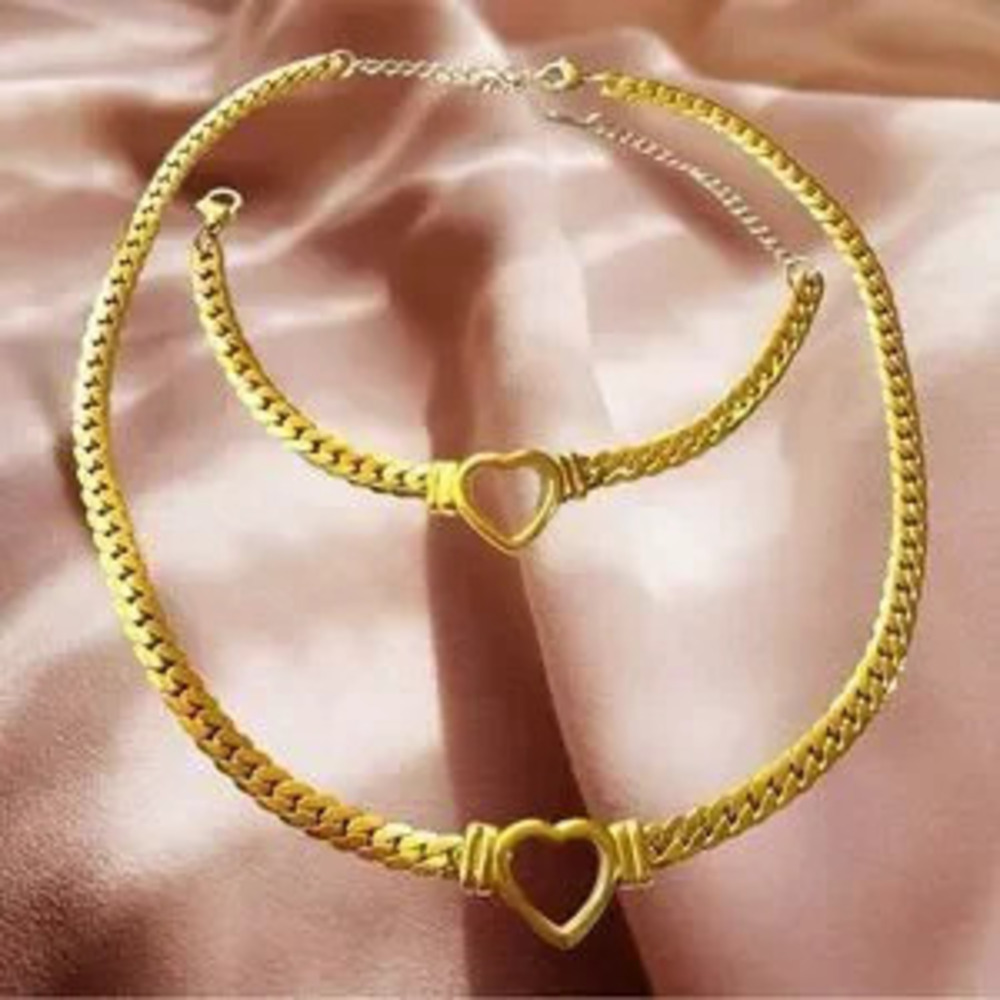 HEART JEWERLY SET IN?18K GOLD PLATED NECKLACE AND BRACELET